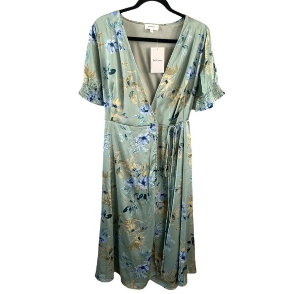 Bohme Floral Wrap Dress NWT Sz Medium Blue & Green